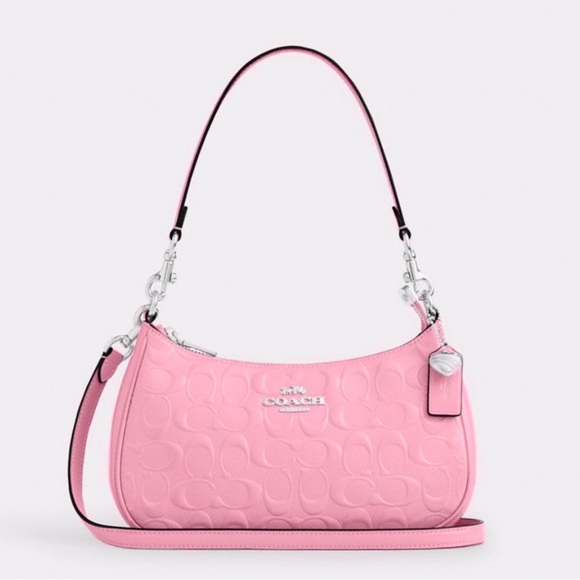 Coach Handbags - NWT Coach Teri Shoulder Bag In Signature Leather With Heart Charm in Pink CDA98